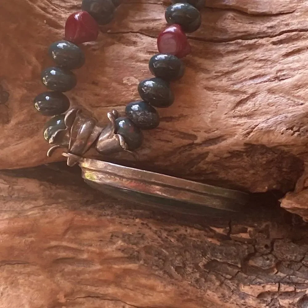 Vintage bloodstone sterling silver beaded pendant necklace - Picture 5 of 10